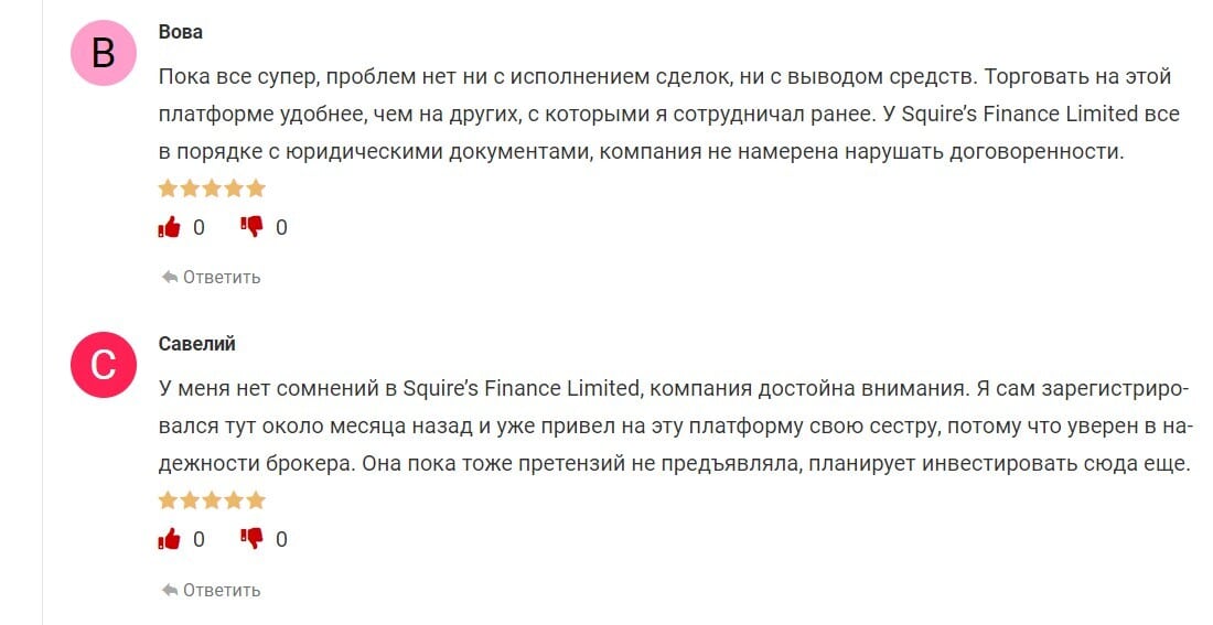 Брокер Squire’s Finance Limited - отзывы трейдеров. Развод?